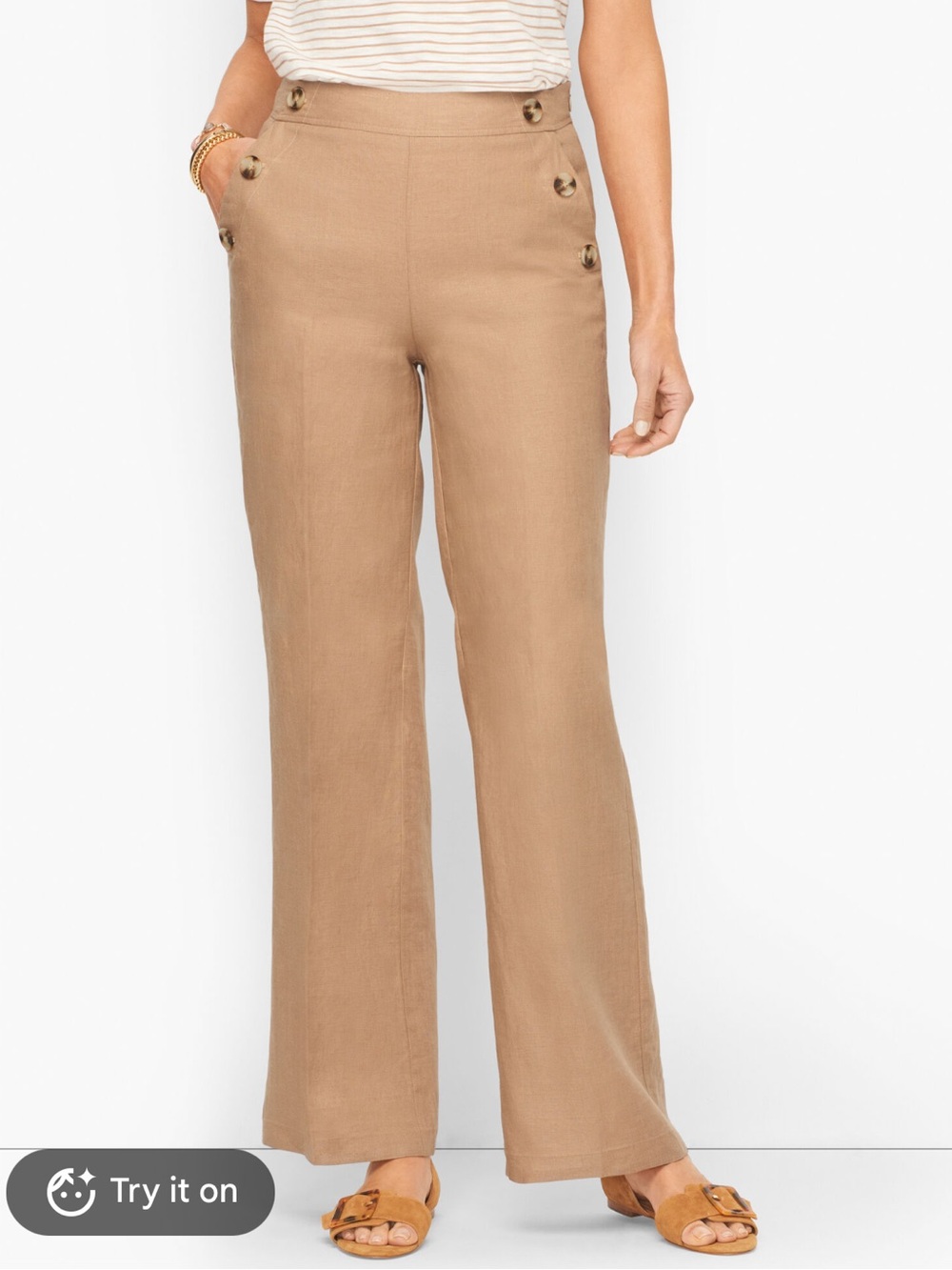 TALBOTS WOMENS TAN KHAKI LINEN SAILOR PANTS HIGH WAIST 4